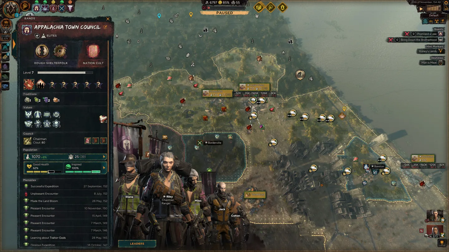 A broad arid territory on the Afterworld map is outlined around settlements, roads, and mountain terrain